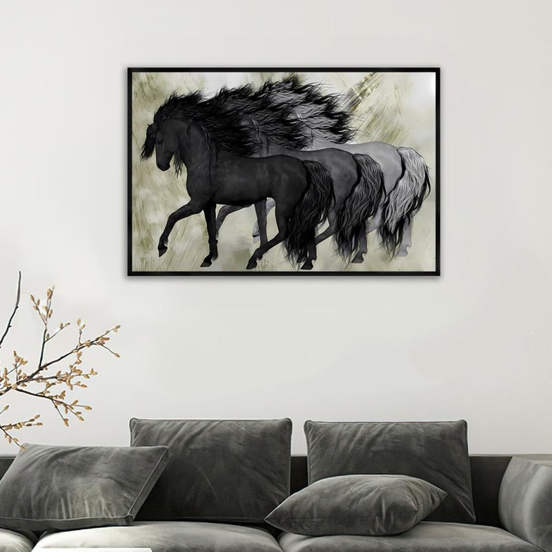 Marktna Canvas Painting Arabian Horses Design with Hollow Frame Size (120x80) 1 Piece - Image 2