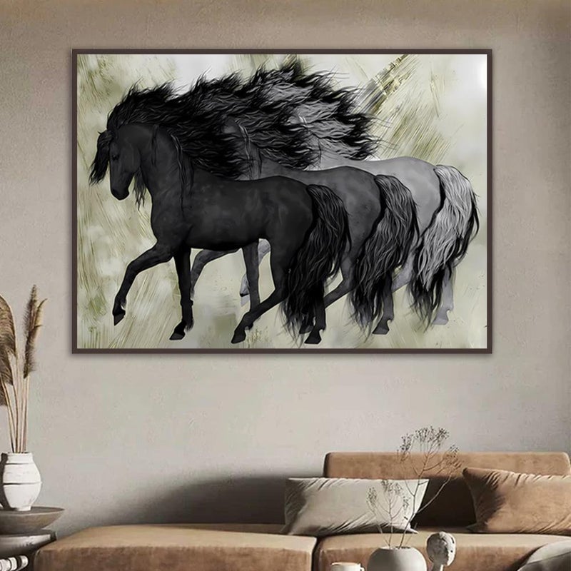 Marktna Canvas Painting Arabian Horses Design with Hollow Frame Size (120x80) 1 Piece - Image 1
