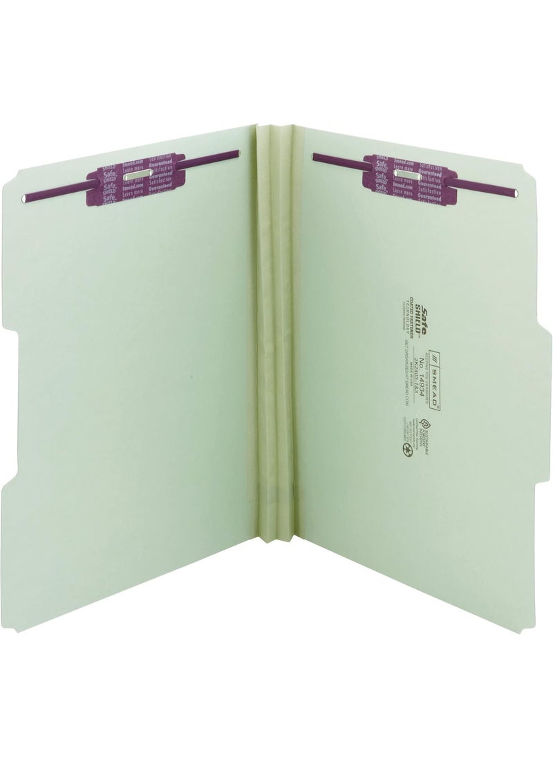 Smead Smead Pressboard Fastener File Folder with SafeSHIELD Fasteners, 2 Fasteners, 1/3-Cut Tab, 2" Expansion, Letter Size, Gray/Green, 25 per Box (14934)  - Image 1