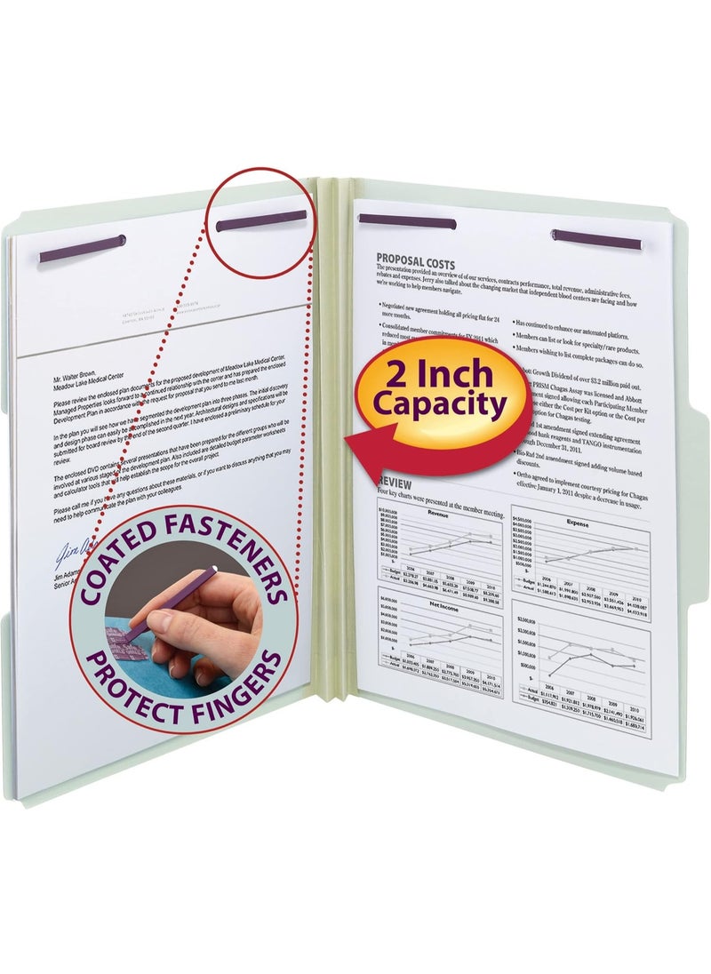Smead Smead Pressboard Fastener File Folder with SafeSHIELD Fasteners, 2 Fasteners, 1/3-Cut Tab, 2" Expansion, Letter Size, Gray/Green, 25 per Box (14934)  - Image 4