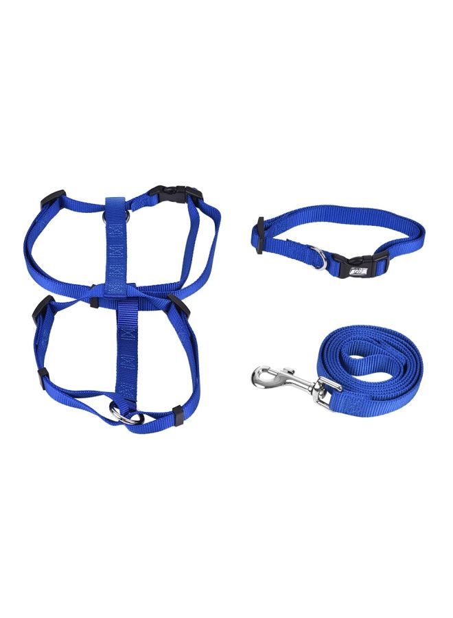 NIBEMINENT 3-Piece Adjustable Collar, Harness And Leash Set Blue/Black - Image 1