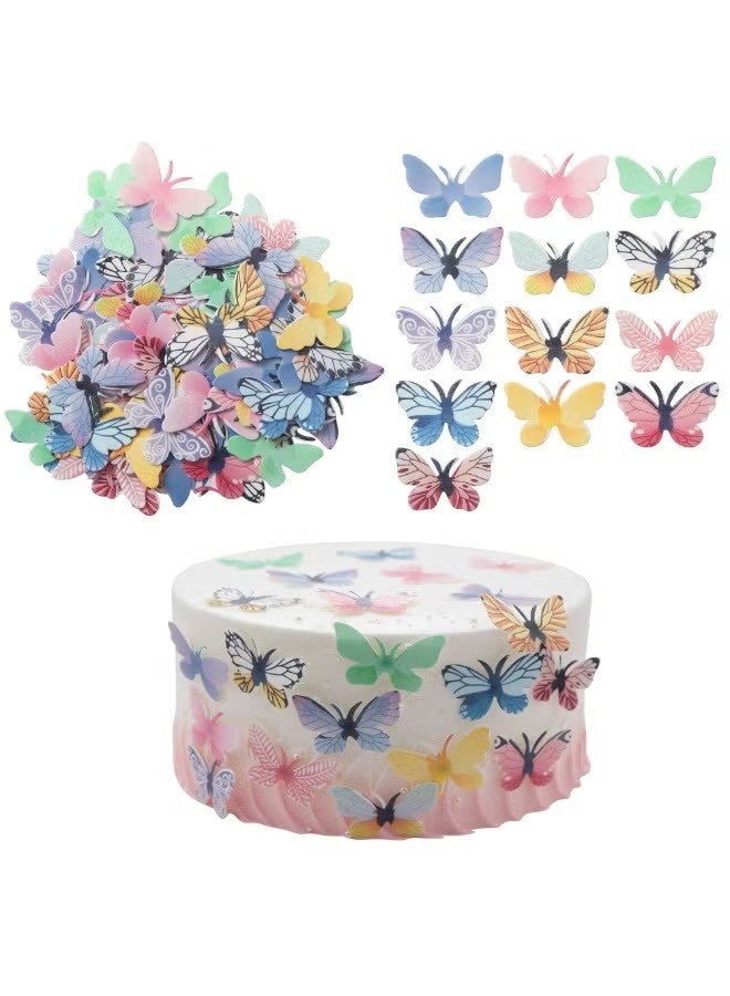 72Pcs Edible Butterfly Cupcake Toppers 3D Colorful Butterfly Cake Decoration Realistic Spring Dessert Decoration for Birthday Party Wedding Food Supplies Mixed Siz - Image 1