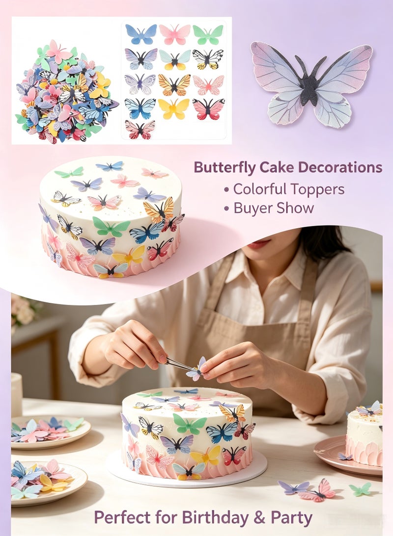 72Pcs Edible Butterfly Cupcake Toppers 3D Colorful Butterfly Cake Decoration Realistic Spring Dessert Decoration for Birthday Party Wedding Food Supplies Mixed Siz - Image 1