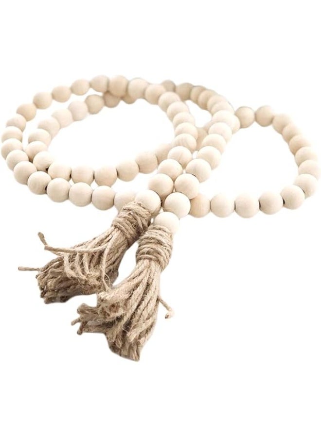 إكليل خرز خشبي بشراشيب من فوزايريا - بيت المزرعة، أنيق وعتيق، ديكور ريفي فرنسي - بيج، دائري، خشب، 1 قطعة - Image 1