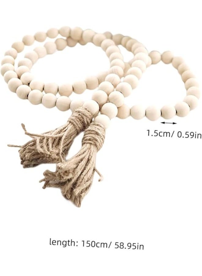 إكليل خرز خشبي بشراشيب من فوزايريا - بيت المزرعة، أنيق وعتيق، ديكور ريفي فرنسي - بيج، دائري، خشب، 1 قطعة - Image 5