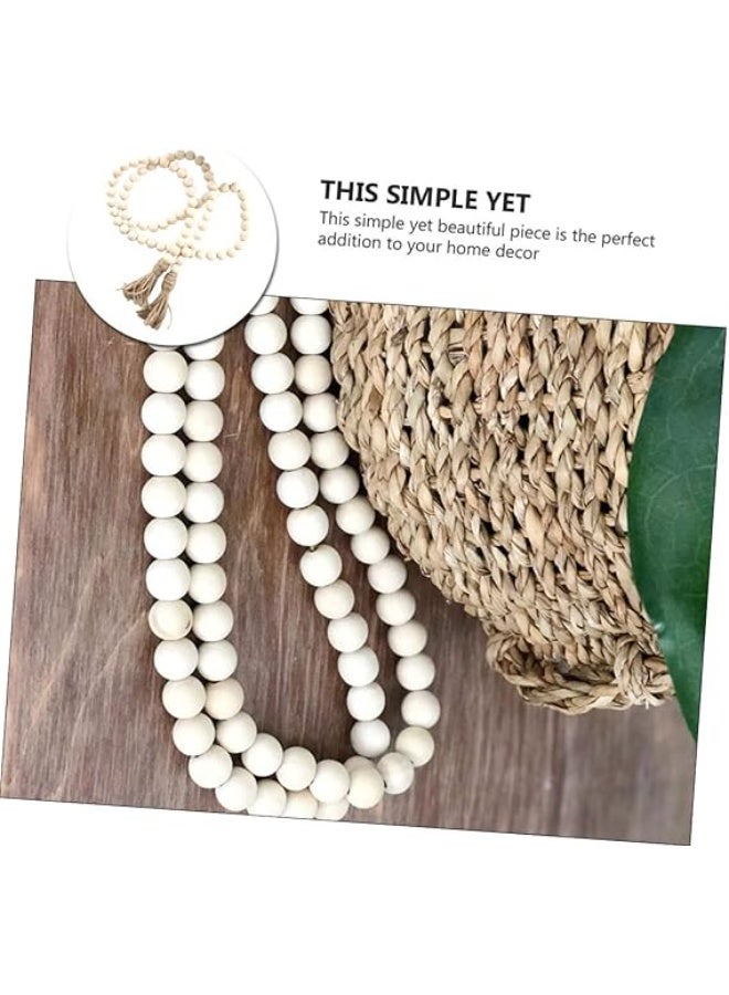 إكليل خرز خشبي بشراشيب من فوزايريا - بيت المزرعة، أنيق وعتيق، ديكور ريفي فرنسي - بيج، دائري، خشب، 1 قطعة - Image 3
