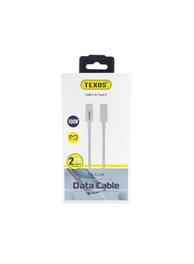 TEXOS CL-45 100W USB-C to Type-C Data Cable, 2M, PD Fast Charge - Image 1