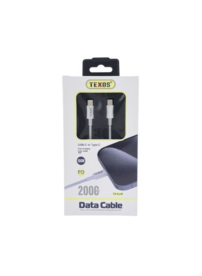 TEXOS CL-45 100W USB-C to Type-C Data Cable, 2M, PD Fast Charge - Image 2
