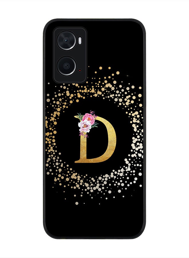 Stylizedd Rugged Black Edge Case for Oppo A96 4G / A36 / A76, Slim fit Rubber Edges  -  Custom Monogram Initial Letter Floral Pattern Alphabet - D(Black) - Image 1