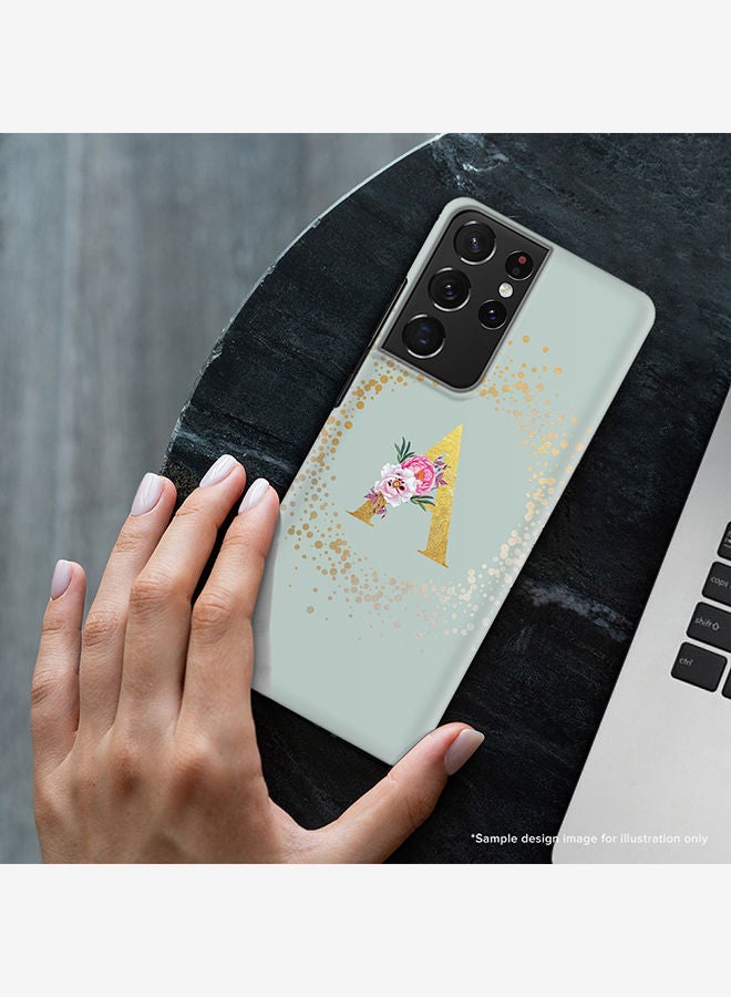 Stylizedd Monogram Slim Cover for Samsung Galaxy S21 Ultra 5G Case Custom Initials Letter Floral Pattern Snap Series Mobile Cover Matte Alphabet  - V (Light Green) - Image 2