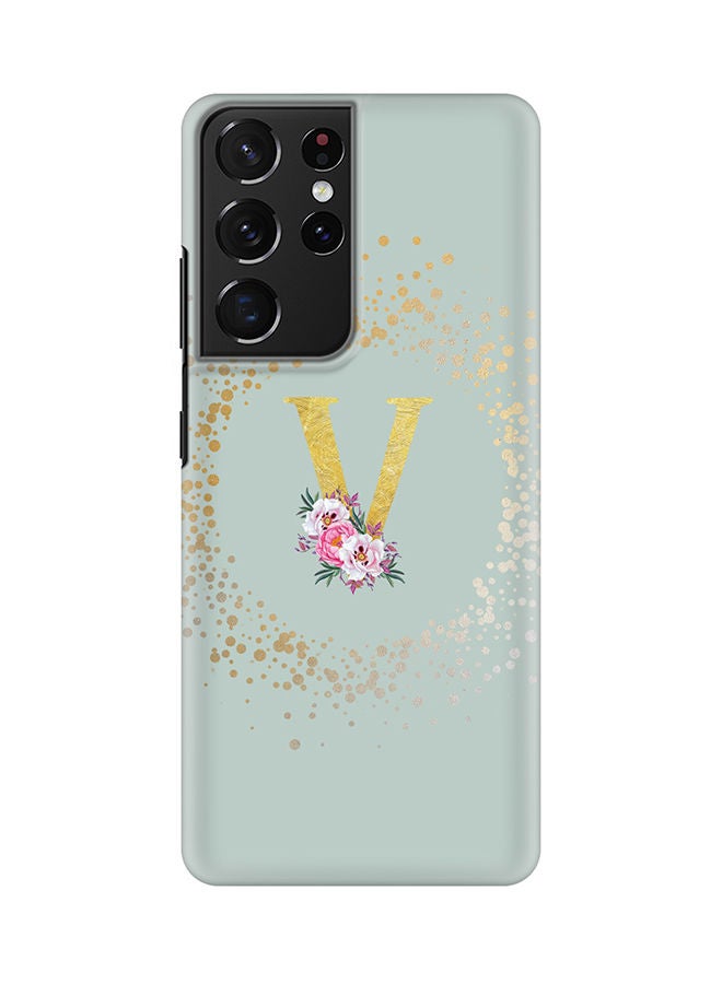Stylizedd Monogram Slim Cover for Samsung Galaxy S21 Ultra 5G Case Custom Initials Letter Floral Pattern Snap Series Mobile Cover Matte Alphabet  - V (Light Green) - Image 1