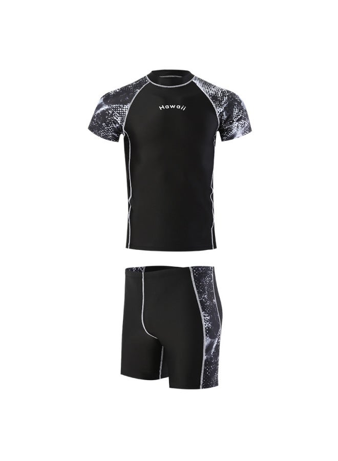 Loquat Adult Swimming Suit Men's Split Two-piece Set Men's Sunscreen Short-sleeved Surfing Snorkeling Suit Warm Hot Spring Men's Swimwear-Color:Four Stitches And Six Threads On White Background- - Image 1