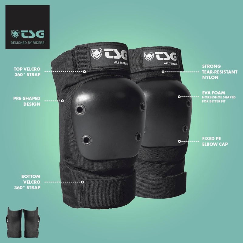 TSG Elbowpad All Terrain Protective Pad, Skateboarding, Hardshell, EVA Foam, PE Knee Pads, Pre Shaped, Horseshoe, Tear Resistant Nylon, 360 Degree Top Strap, Pull Over, Swiss, Black - Image 3