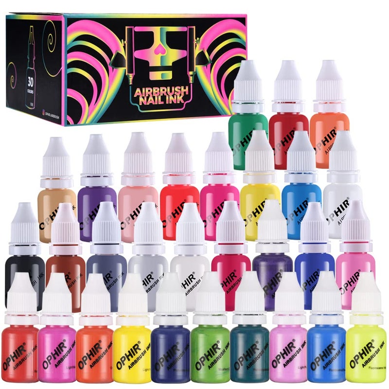 OPHIR 30 Colors Nail Art Inks Airbrush Paint Acrylic Paint Nail Polish/Pigments for Nail Stencils Painting, Model Hobby, Craft, Shoe Painting, 10ML/Bottle Nail Tools - Image 2