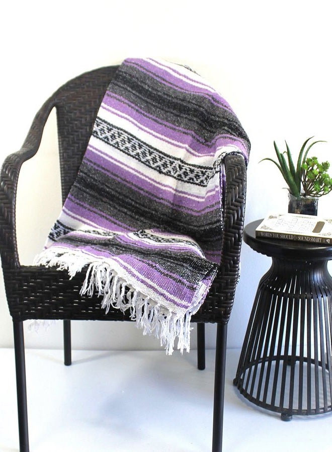 Del Mex Classic Mexican Blanket, Large Authentic Woven Falsa Throw (70"x50"), Artisan Southwest Décor for Beach, Yoga, Outdoors (Lavender) - Image 4