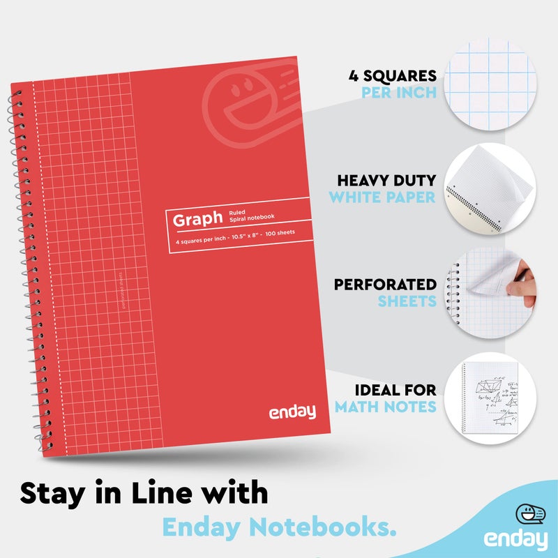 Emraw Graph Paper Notebook (4 Pack) Grid Notebook, Graph paper spiral notebook, Graph notebook, 4 Squares per inch Grid paper notebook, White Paper Quad Ruled Spiral Assorted Colors - by Enday - Image 4