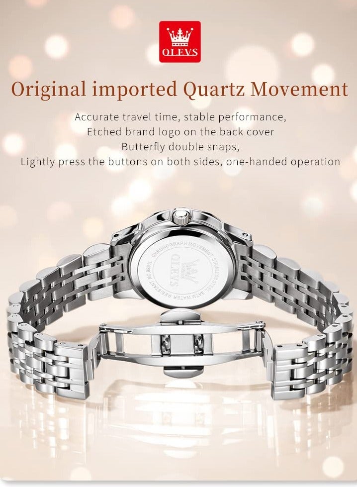 أوليفز ساعة  النسائية الفضية الأنيقة المرصعة بالألماس، ساعة يد نسائية صغيرة من الفولاذ المقاوم للصدأ بلونين، ساعة كوارتز تناظرية بخاصية التاريخ واليوم للنساء - Image 5