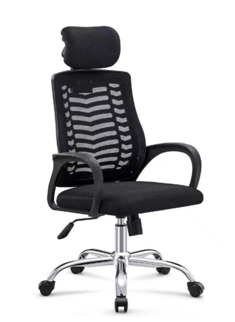 Comfortable Ergonomic Home Office Study Desk Chair with Armrest Adjustable Headrest Adjustable Height Mesh Low Back Support Study Chair with Lumbar Support Swivel Rotating Computer Desk Chair Black