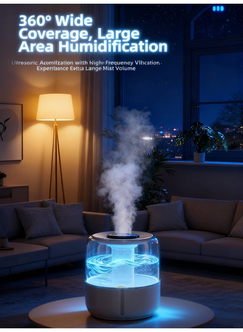 أجهزة ترطيب الهواء 6.8 لتر – مزود بشاشة عرض الرطوبة وإضاءة ليلية، جهاز ترطيب وتنقية هواء مع فوهتين، تشغيل هادئ لمدة 20 ساعة (لون أبيض) - Image 2