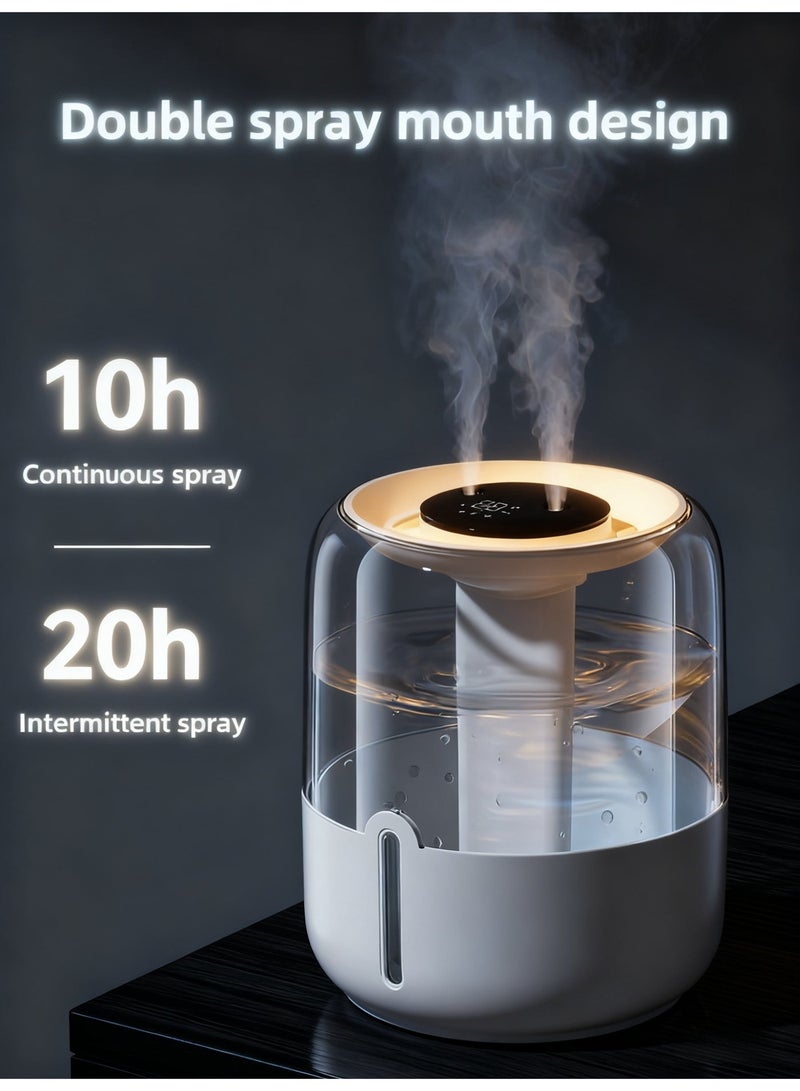 أجهزة ترطيب الهواء 6.8 لتر – مزود بشاشة عرض الرطوبة وإضاءة ليلية، جهاز ترطيب وتنقية هواء مع فوهتين، تشغيل هادئ لمدة 20 ساعة (لون أبيض) - Image 4