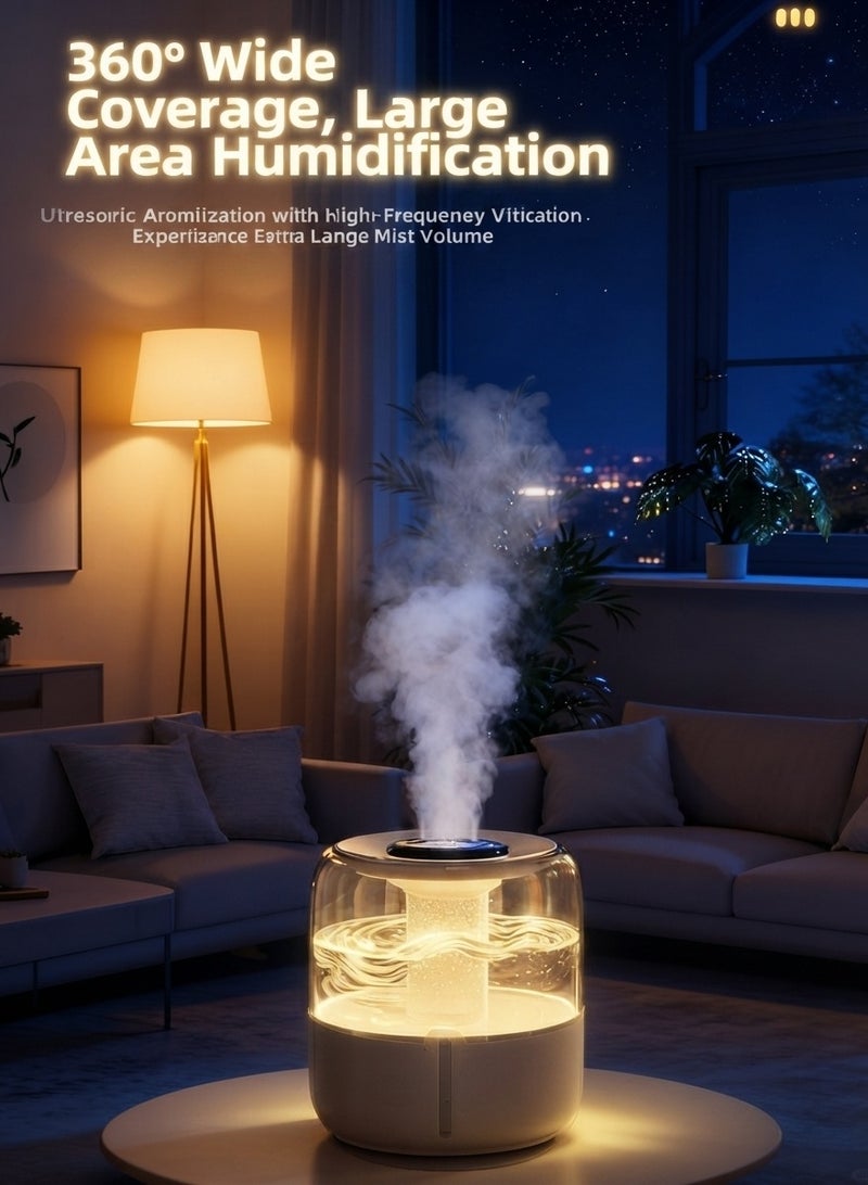 6.8L Air Humidifier for Room with Light & Humidity Display – 2-in-1 Humidifier and Air Purifier, Dual Nozzle Cool Mist, Aromatherapy Essential Oil Diffuser, Quiet Operation up to 20H, Auto Shut-Off, White - Image 2