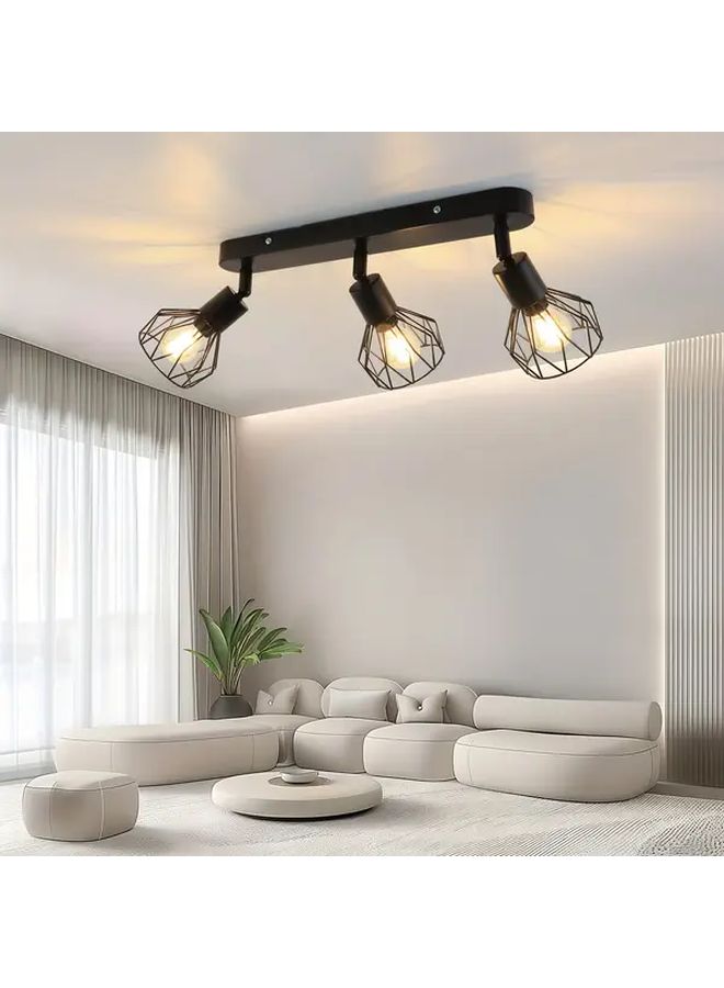 Black Vintage Ceiling Spotlight 3 Bulbs E14 Rotatable Rectangular Base LED Living Room Lamp Light - Image 1