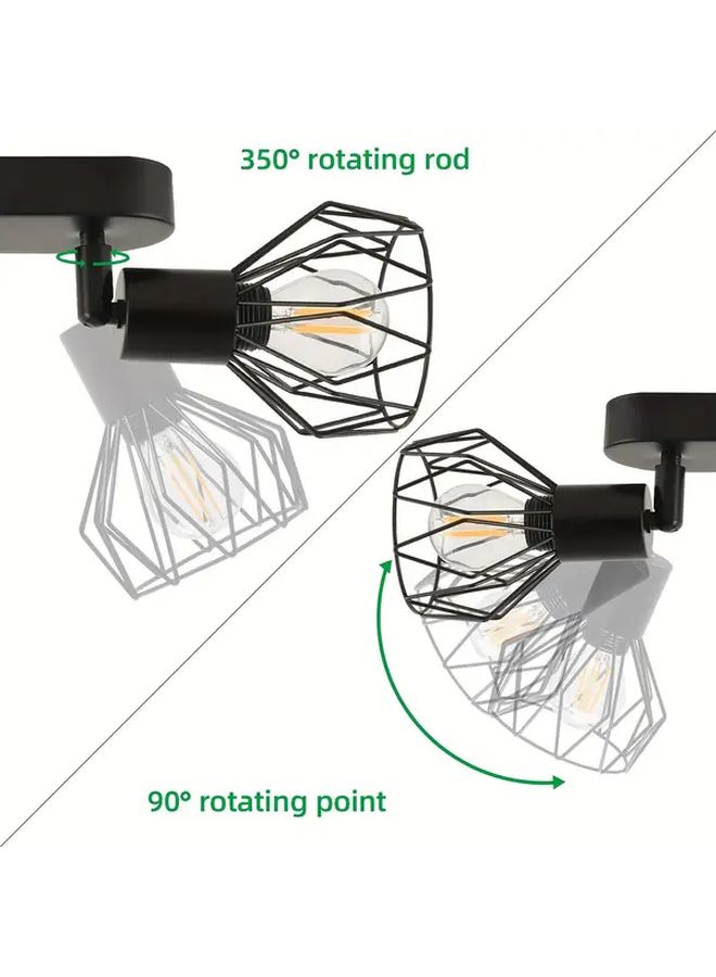Black Vintage Ceiling Spotlight 3 Bulbs E14 Rotatable Rectangular Base LED Living Room Lamp Light - Image 2
