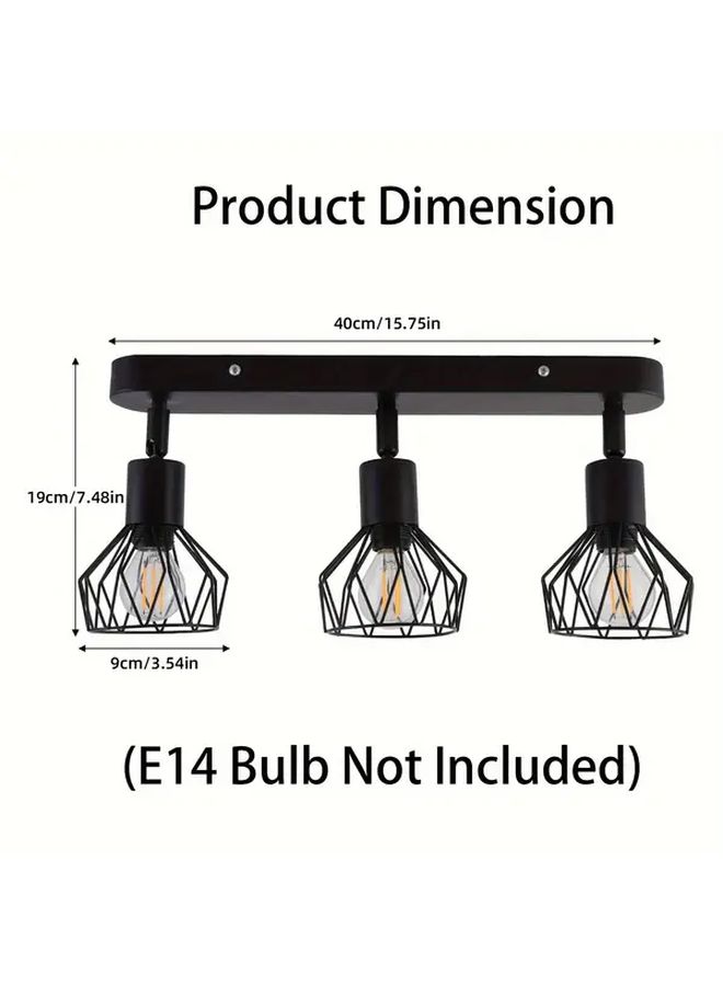 Black Vintage Ceiling Spotlight 3 Bulbs E14 Rotatable Rectangular Base LED Living Room Lamp Light - Image 3