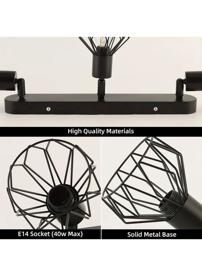 Black Vintage Ceiling Spotlight 3 Bulbs E14 Rotatable Rectangular Base LED Living Room Lamp Light - Image 5