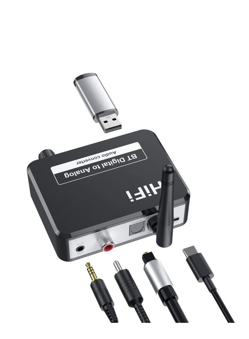 192KHZDigital to Analog Audio Converter, 5.2 Bluetooth Receiver DAC Wireless Audio Adapter with Optical/Coaxial to 3.5mm Audio Output for PS3 PS4 DVD AppleTV Home Cinema - Image 3
