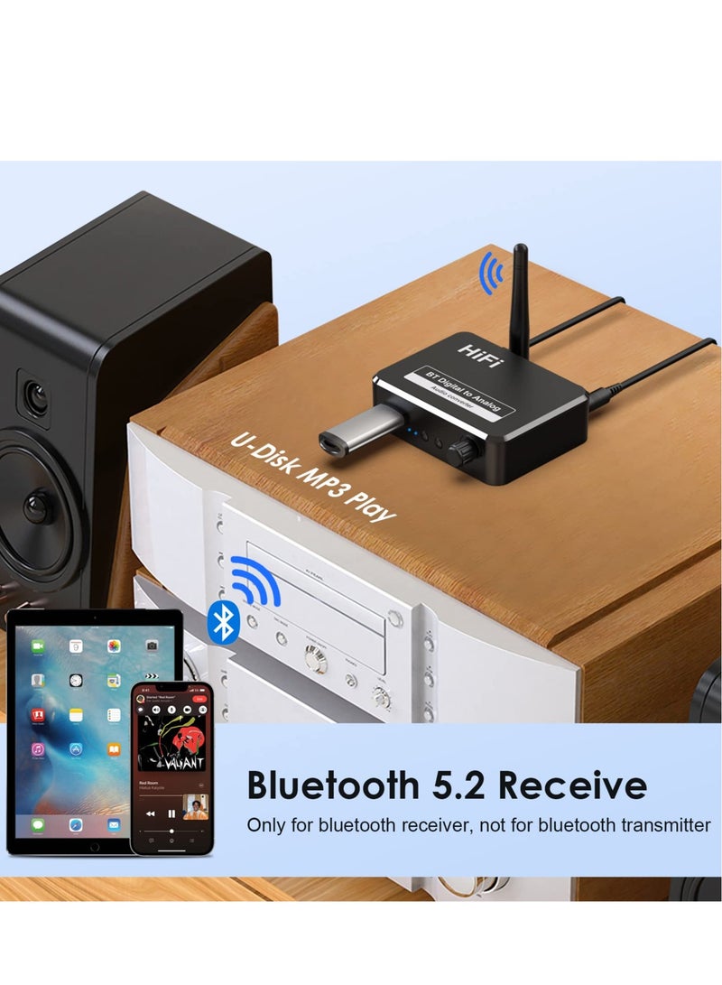 192KHZDigital to Analog Audio Converter, 5.2 Bluetooth Receiver DAC Wireless Audio Adapter with Optical/Coaxial to 3.5mm Audio Output for PS3 PS4 DVD AppleTV Home Cinema - Image 5