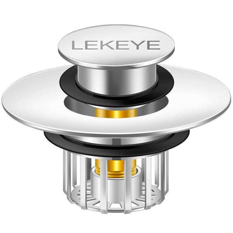 LEKEYE Tub Stopper Shower Drain Hair Catcher Popup Drain Stopper with Strainer Bathroom Bathtub Plug Drain Protector for 112 to 134 Bath Drain Hole Pearl Chrome - Image 2