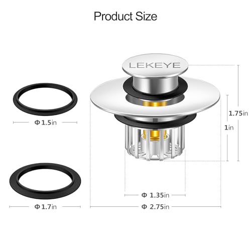 LEKEYE Tub Stopper Shower Drain Hair Catcher Popup Drain Stopper with Strainer Bathroom Bathtub Plug Drain Protector for 112 to 134 Bath Drain Hole Pearl Chrome - Image 3