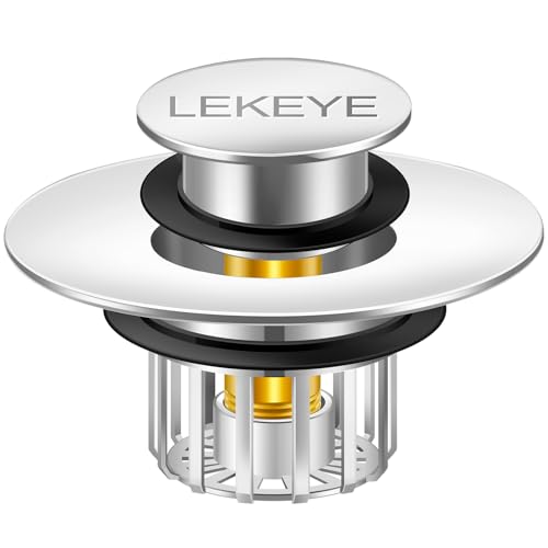 LEKEYE Tub Stopper Shower Drain Hair Catcher Popup Drain Stopper with Strainer Bathroom Bathtub Plug Drain Protector for 112 to 134 Bath Drain Hole Pearl Chrome - Image 1