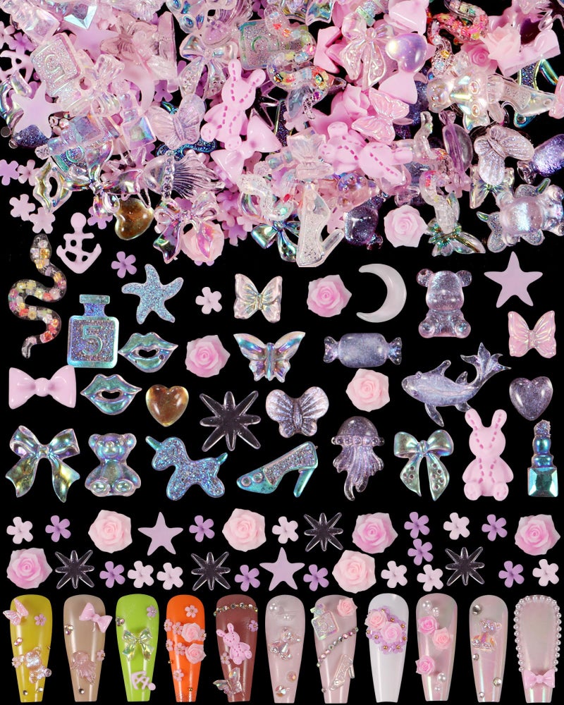 TAMHOO Pack of 250pcs Cute & Sweet 3D Nail Charms for Acrylic Nails, Perfect for Nail Art Decorations & DIY Accessories(Style D) - Image 1