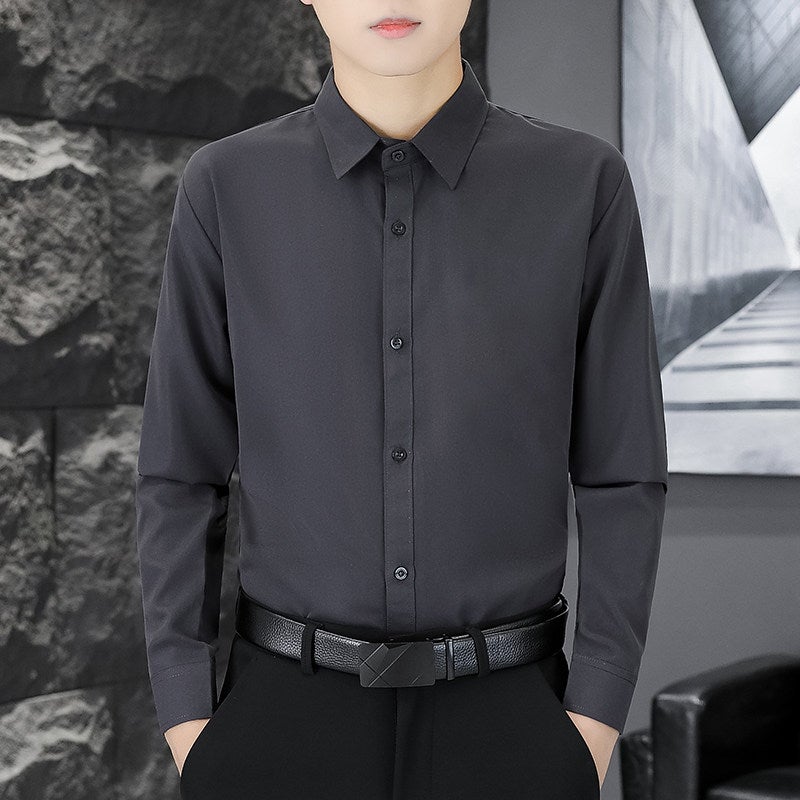 Men's long-sleeved white shirt pocket spring and autumn new business professional formal wear casual wrinkle-free blue-red-black shirt - Image 3