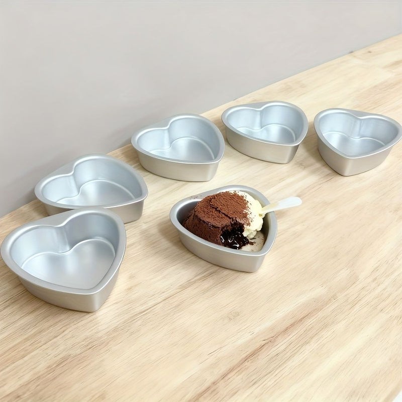 Set Of 5 Heart Shaped 4 Inch Mini Cake Molds Nonstick Aluminum Fixed Bottom - Image 4