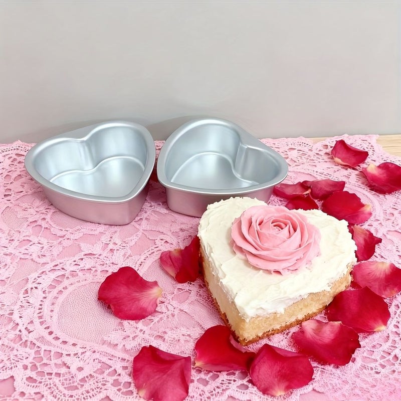 Set Of 5 Heart Shaped 4 Inch Mini Cake Molds Nonstick Aluminum Fixed Bottom - Image 2