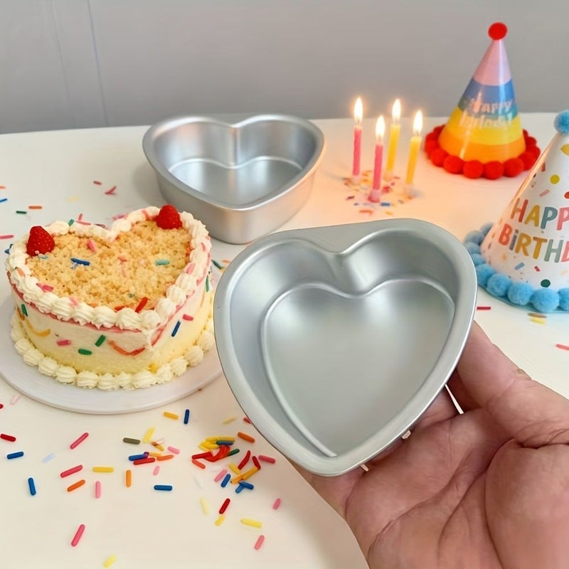 Set Of 5 Heart Shaped 4 Inch Mini Cake Molds Nonstick Aluminum Fixed Bottom - Image 5