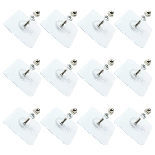 Moicstiy 12 Pcs Adhesive Hooks Screw Hanging Wall Transparent Waterproof Reusable Seamless Sticky Hooks for Kitchens, Bathroom, Office(Screw Length: 0.5inch) - Image 1