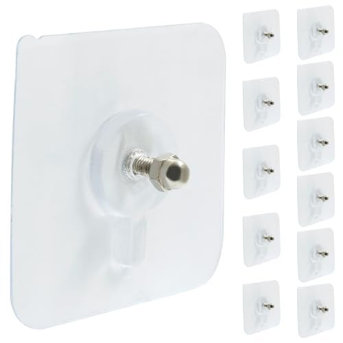 Moicstiy 12 Pcs Adhesive Hooks Screw Hanging Wall Transparent Waterproof Reusable Seamless Sticky Hooks for Kitchens, Bathroom, Office(Screw Length: 0.5inch) - Image 2