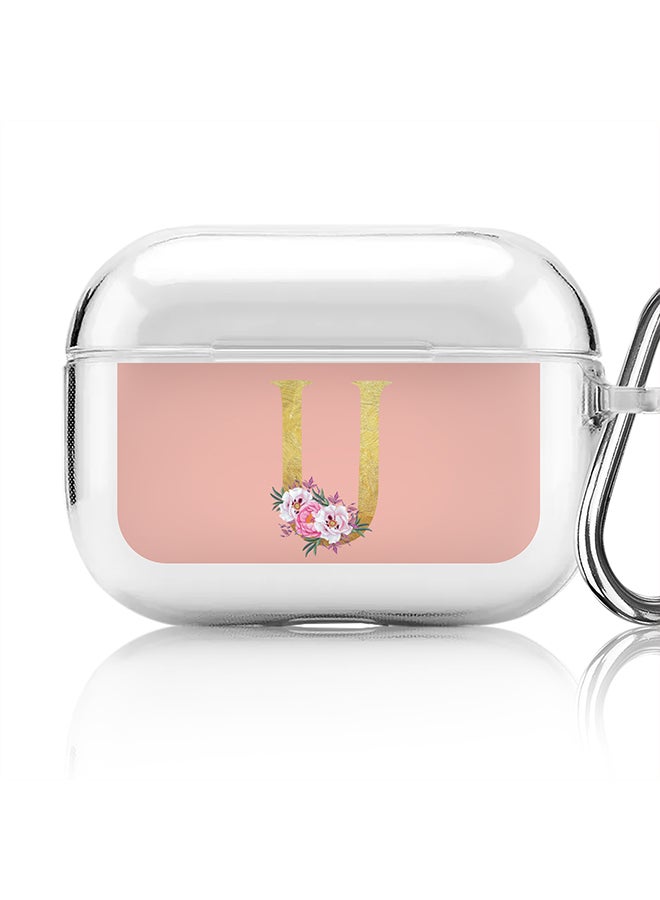 Stylizedd Classic Clear printed Case for Apple AirPods Pro 2nd Generation Thin Transparent Cover - Custom Monogram Initial Letter Floral Pattern Alphabet - U (Rose Pink ) - Image 1