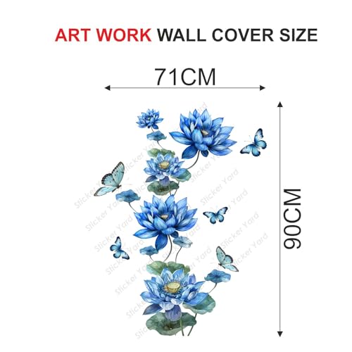 Sticker Yard PVC Vinyl Blue Flower Floral Butterflies Self-Adhesive Wall Sticker for Home Decor/Decoration - Living Room, Bedroom, Kids Room (Multicolor,Size 71X90CM) - Image 4