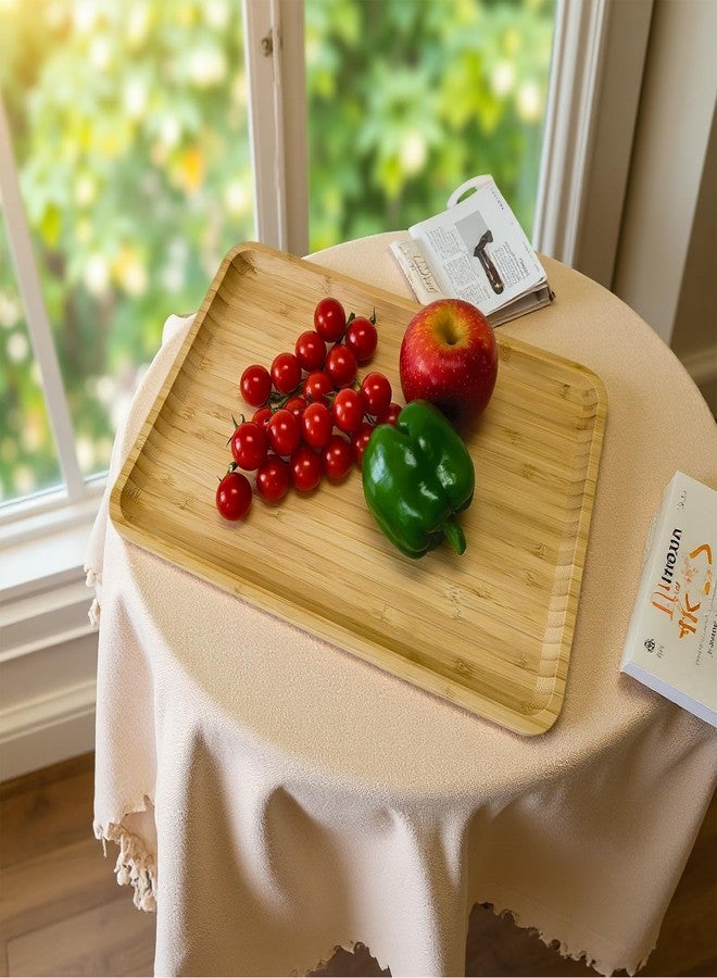 DILLMAN Bamboo Serving Tray Rectangle Platter Breakfast Dinner Food Bed Tray for Eating Kitchen Restaurants (1, 14.2" x 9.5" x 0.8" (no Handle)) - Image 2
