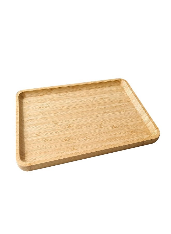 DILLMAN Bamboo Serving Tray Rectangle Platter Breakfast Dinner Food Bed Tray for Eating Kitchen Restaurants (1, 14.2" x 9.5" x 0.8" (no Handle)) - Image 1