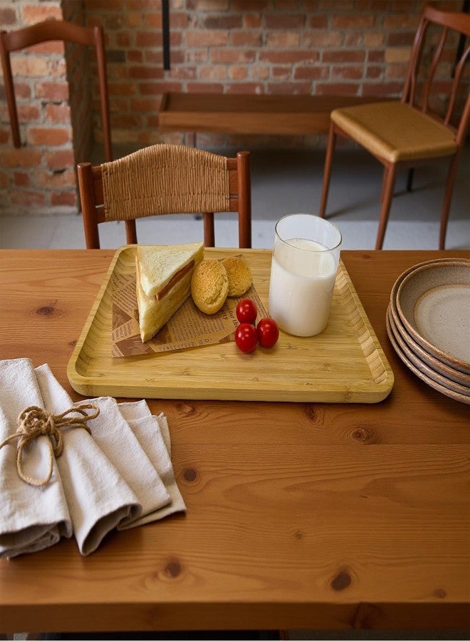 DILLMAN Bamboo Serving Tray Rectangle Platter Breakfast Dinner Food Bed Tray for Eating Kitchen Restaurants (1, 14.2" x 9.5" x 0.8" (no Handle)) - Image 3