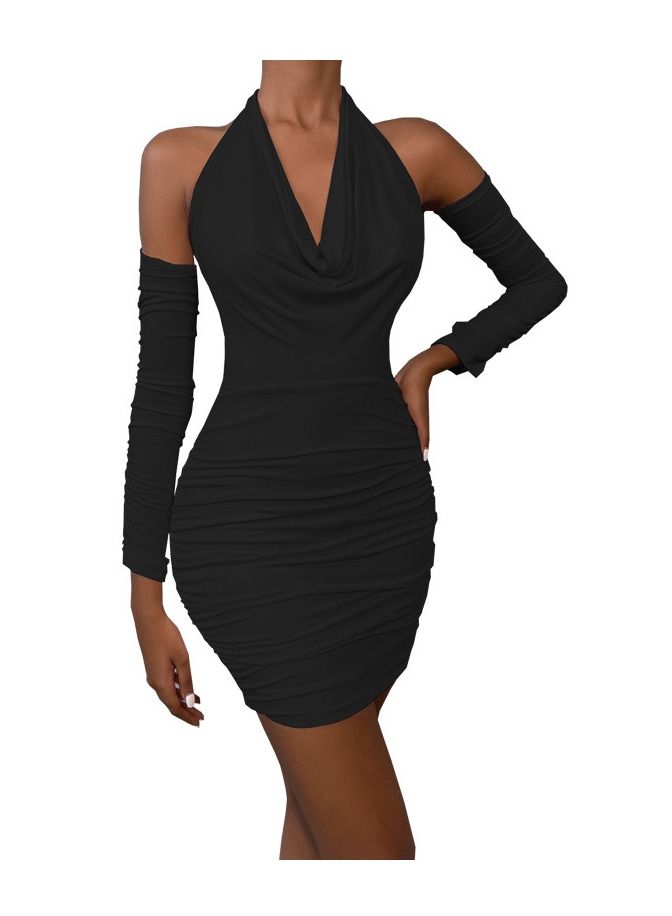 Loquat New Fashion Long-sleeved Backless Swing Neck Hanging Neck Lace-up Dress  - Image 1