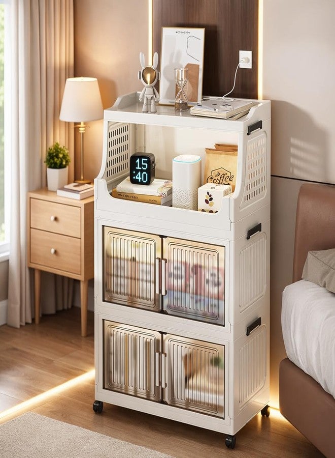 YASONIC 𝟮+𝟭 𝗧𝗶𝗲𝗿 Foldable Plastic Rack for Storage/Kitchen Cupboard/Versatile and Sturdy Wardrobe for Clothes/Multipurpose Storage Organizer/Closet for Bedroom/Living Room/Laundry Room (White) - Image 1