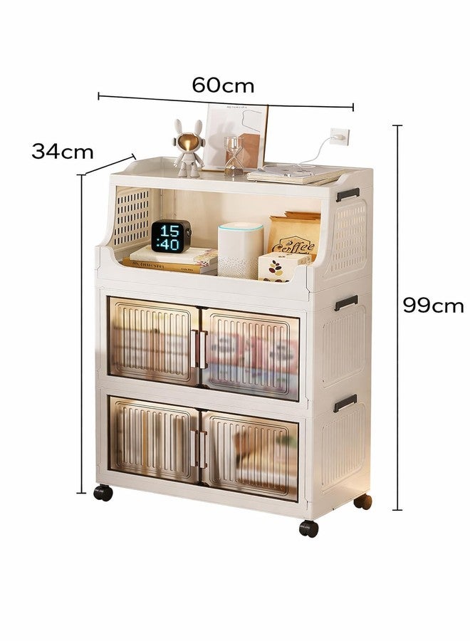 YASONIC 𝟮+𝟭 𝗧𝗶𝗲𝗿 Foldable Plastic Rack for Storage/Kitchen Cupboard/Versatile and Sturdy Wardrobe for Clothes/Multipurpose Storage Organizer/Closet for Bedroom/Living Room/Laundry Room (White) - Image 2