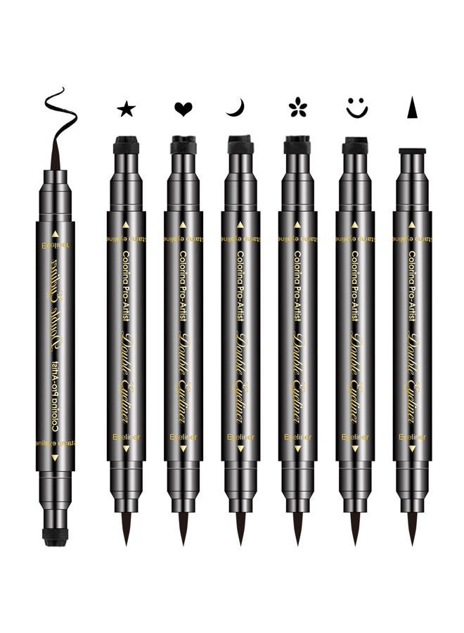 Erinde 6PCS Double-headed Liquid Eyeliner Stamp Pen Set, Black Eyeliner Pencil Eye Liner Stencil, Winged Eyeliner Tattoo Tool, Star Moon Heart Eyeliner Stamp Eye Face Makeup for Women - Image 1